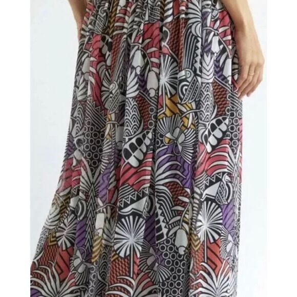 Anthropologie Farm Rio Tropical Maxi Skirt Mesh Lined Black White Multi size M - Picture 8 of 9